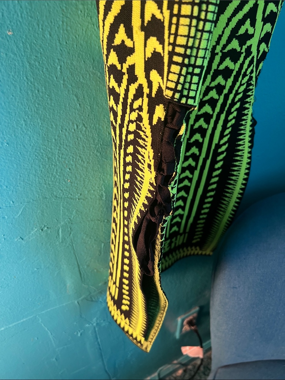 Neon Yellow & Black Geometric Bodycon Bandage Dress Large - Picture 10 of 13